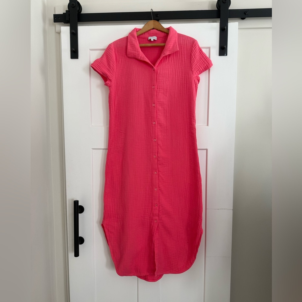 S’Edge Pink Button-Up Cotton Gauze Women's Midi Dress EUC 0517